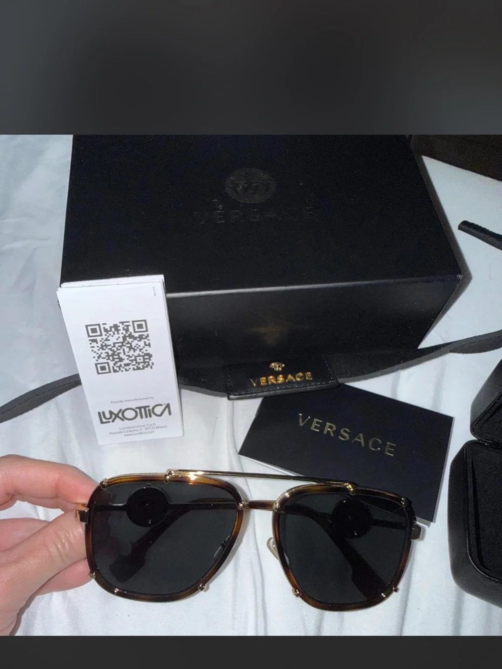 Versace unisex Black and Gold Aviator Sunglasses